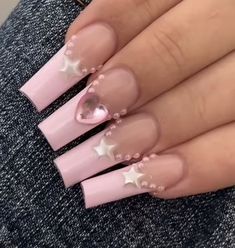 pink y2k nails Gel Nails Long, Aesthetic Nails, Y2k Nails, Soft Nails, Flower Nail