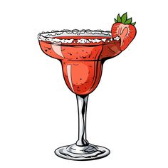 Strawberry Margarita cocktail, hand drawn alcohol drink with berry and salt. Vector illustration Alcohol Illustration Graphics, Alcohol Illustration, Cocktail Drawing, Drink Board, Mid Century Modern Colors, Cocktail List