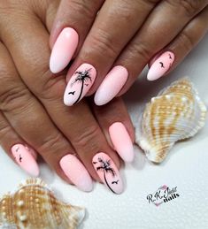 Palms Nails Design, Palm Nail Art, Nails Palm Tree, Safari Nails Designs, Europe Nails Travel, Palm Nails, Beach Nail Designs, Sunset Nails, Palm Tree Nails