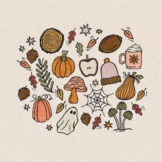 an illustration of autumn items in the shape of a circle