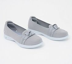 Take a break from bulky shoes and high heels with this casual skimmer. You'll love it for the washable knit design, cushiony comfort, and the bow-tie detail that gives this laid-back look a touch of class. From Skechers. Bulky Shoes, Dress Shoes Women, Flats Sandals, Dress Shoes Womens, Take A Break, Clothing Ideas, Shoes Women, Beautiful Shoes, Slip Ons