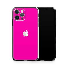 the back and side view of an iphone 11 pro in bright pink, with its camera facing