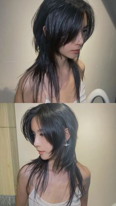 Falco Haircut Women, Hime Cut Mullet, Shaggy Asian Hair, Mullet Long Wolf Tail, Miyamura Haircut, Vkei Mullet, Mop Hairstyle, Asian Mullet Hairstyle Women, Octupuscut Haircut