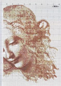 a cross stitch pattern with an image of a woman's face and her hair blowing in the wind