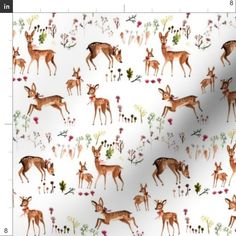 a white fabric with deers and flowers on it