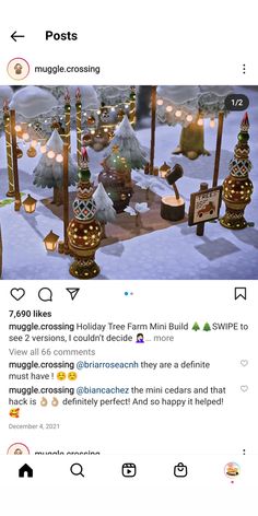 two screenshots of christmas trees and candles in the middle of snow covered ground