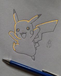 a drawing of a pikachu is shown with a pencil in front of it