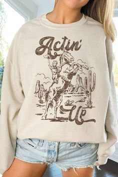 ACTIN UP WESTERN COWGIRL OVERSIZED GRAPHIC SWEATSHIRTPREMIUM COTTONOVERSIZED FIT Oversized Retro Sweatshirt, Retro Cotton Sweatshirt For Fall, Retro Crew Neck Tops For Fall, Oversized Retro Tops For Fall, Fall Cotton Sweater With Graphic Print, Graphic Print Cotton Sweater For Fall, Cotton Graphic Print Sweater For Fall, Western Sweatshirts, Casual Bodysuit