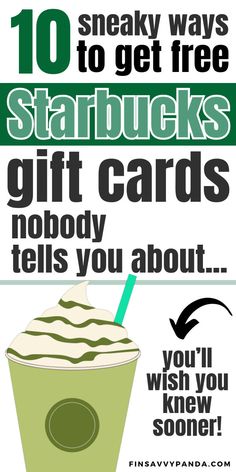 an advertisement for starbucks's starbuck's gift cards is shown in green and white