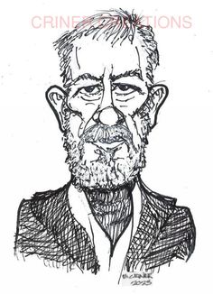 a black and white drawing of a man