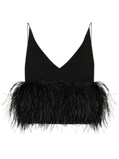 This black 16Arlington Poppy feather trim camisole is designed for a cropped fit. It has a V-neckline, thin shoulder straps and is embellished with a voluminous plume all around. We think this 16Arlington top is inspired by Poppy Moore of Wild Child. We can definitely see her wear it. 16 Arlington, Black Poppy, Catty Noir, Feather Tops, Feather Trim, Black Camisole, Ostrich Feather, Cropped Tops, Ostrich Feathers