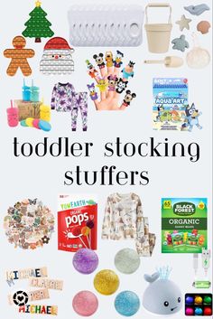 an advertisement for toddler stocking stuff and toys