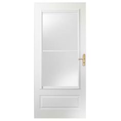 a white door with a mirror on the front and side paneled in to it