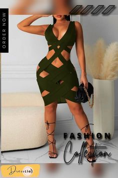 Plain Cutout Sleeveless Bodycon Dress Knee-length Stretch Bandage Dress For Summer, Knee-length Bandage Dress For Spring, Stretch Knee-length Summer Bandage Dress, Stretch Knee-length Bandage Dress For Summer, Summer Stretch Knee-length Bandage Dress, Spring Bandage Midi Dress For Club, Summer Sheath Bodycon Bandage Dress, Spring Stretch Bandage Dress, Summer Sheath Bandage Dress For Night Out