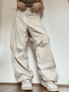 Oversized Solid Streetwear Y2K Baggy Pants Drawstring Low Waist Baggy Cargo Pants - AnotherChill Celana Kargo, Y2k Cargo Pants, Streetwear Cargo Pants, Sweatpants Streetwear, Cargo Pants Streetwear, Celana Fashion, Pocket Sweatpants, Oversized Pants, Women Cargo Pants