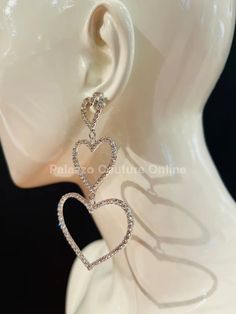 Rhinestone Earring Hanging Shape Hearts Order ships within 24-48 hours or sooner (Monday-Friday) Hanging Hearts, Rhinestone Earrings, Monday Friday, Ships, Silver