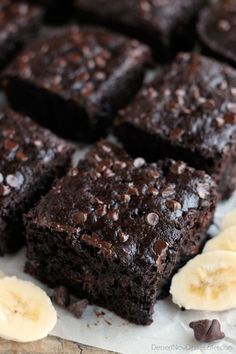 double chocolate banana cake on a plate with bananas