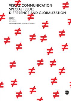 a book cover with red crosses in the middle and white text on it, which reads visual communication special issue differences and globalization