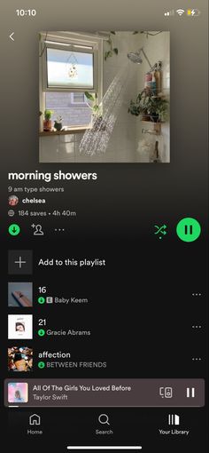 an iphone screen with the words morning showers on it