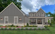 this is an artist's rendering of the front elevation of a house with porches