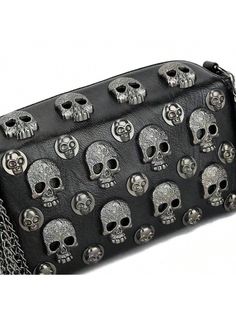 Introducing our Sleek and Stylish Gothic Skull Head Crossbody Bag for Women. Made with high-quality materials, this bag is perfect for the modern woman looking for a touch of gothic style. With its unique skull head design, this crossbody bag will add a bold and edgy statement to any outfit. Stay fashionable and organized with this must-have accessory. Color : Black Magnetic : Yes Type : Square Bag Bag Size : Mini Pattern Type : Plain Closure Type : Magnet Material : Pu Gothic Crossbody Shoulder Bag With Zipper, Gothic Crossbody Shoulder Bag With Zipper Closure, Punk Style Shoulder Bag For Halloween, Gothic Shoulder Bag For Halloween Party, Gothic Rectangular Shoulder Bag With Zipper Closure, Black Skull Bag For Halloween, Black Skull-shaped Bag For Halloween, Black Skull-shaped Bag With Skull Print, Gothic Skull Bag For Everyday Use