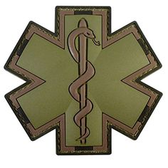 an emt star of life with a snake on it's center and brown border