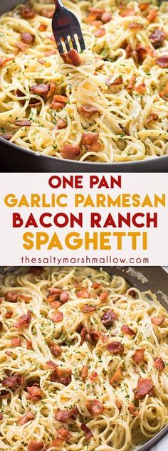 one pan garlic parmesan bacon ranch spaghetti