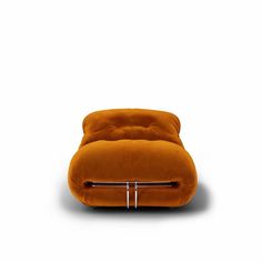 an orange reclining chair sitting on top of a white floor