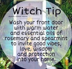 a woman standing in front of a door with the words witch tip