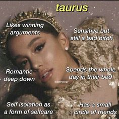 an image of a woman wearing a tiara with the words taurus above her