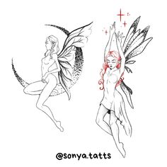 two fairy girls with red hair and wings, one is holding a cross on the other side