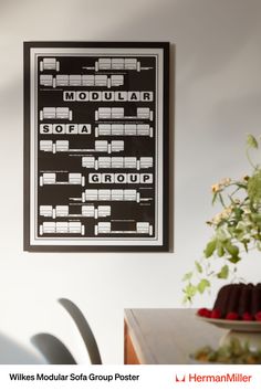 The Wilkes Modular Sofa Group Poster designed by Barbara Loveland for Herman Miller on a wall in a home office Tomoko Miho, Mid Century Office, Colorful Desk, Office Shelving, Traditional Desk, Desks For Small Spaces, Living Room Stools