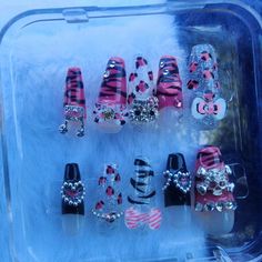 Hello Kitty Custom Press On Nails Size Small, Comes With Nail Glue, Nail File, Etc Hello Kitty Custom, Press On Nails Size, Zebra Print Nails, Nails Size, Custom Press On Nails, Long Press On Nails, Kiss Nails, Free People Bags, 4th Of July Nails