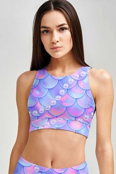 Making Waves Starla High Neck Padded Sporty Crop Top Sport Bra - Women - Pineapple Clothing Mommy And Me Swimwear, Sporty Crop Top, Neon Dresses, Sport Bikinis, Girls Lace Dress, Girls Unique, Mommy And Me Dresses, Cute Crop Top, Seamless Sports Bra