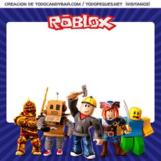 an advertisement for roblox with cartoon characters in front of a white boarder