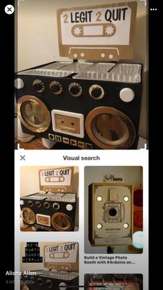 an old fashioned radio with buttons and labels on the front, and two different styles of speakers