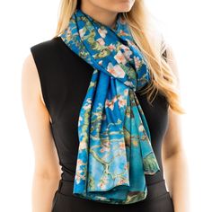 Lenght: 180 cm Width: 72 cm Elevate your style with our scarf. Featuring Vincent van Gogh's iconic Almond Blossom painting, one side showcases the delicate white blossoms against a serene blue background, while the other side presents the same enchanting blossoms on a refreshing green backdrop. This versatile scarf beautifully combines elegance and nature, perfect for adding a sophisticated touch to any outfit. Artistic Blue Silk Scarf For Spring, Artistic Floral Print Scarves For Spring, Spring Blue Floral Print Silk Scarf, Blue Shawl Scarves For Spring, Blue Floral Print Shawl For Spring, Almond Blossom Painting, Blossom Painting, Van Gogh Almond Blossom, Green Backdrops