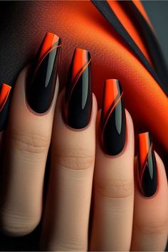 Orange Nail Designs, Nail Vinyls, Green Nail Designs, Yellow Nails, Black And Orange, Unique Nails