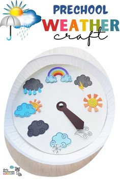 a paper plate with weather crafts on it and the words preschool weather craft written in black