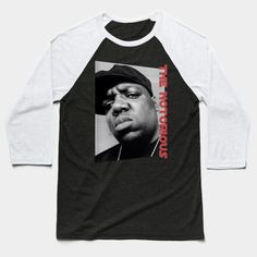 a black and white baseball shirt with a photo of the rapper