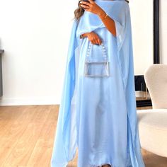 Beautiful, Sky Blue Satin Dress. One Size. Condition: New, Unused Sky Blue Satin Dress, Satin Evening Dress, Blue Satin Dress, Elegant Dresses Classy, Modesty Fashion, Elegant Aesthetic, Elegante Casual, Arab Fashion, Hijabi Fashion