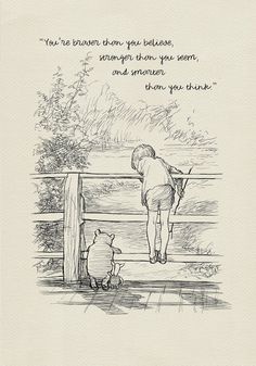 winnie the pooh and piggy looking at each other in front of a fence