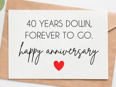 "This romantic card is a perfect 40th anniversary gift for your other half. Grab one then give it to him to make him smile happily :) .: White sealable envelope included for each card .: Flat Card - one sided print .: Two size options available: 4\"x6\" and 5\"x7\" .: 111# Matte Cover - Triple coated to boost to the contrast of your photos and allows for flawless ink transfer and adhesion resulting in exceptional image quality with very little glare .: High quality printing technique which makes Anniversary Wishes For Boyfriend, Anniversary Card For Boyfriend, Anniversary Quotes For Husband, Anniversary Wishes For Husband, Anniversary Card For Husband, Steel Anniversary Gifts, 12th Wedding Anniversary, 11 Year Anniversary, 14th Wedding Anniversary