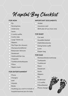 a baby shower checklist with the words hospital bag checklist written in black and white