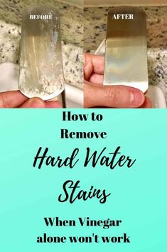 someone holding two knives in their hands with the words how to remove hard water stains when vinegar