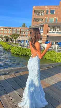 Baby Blue Prom Dress Long, Blue Grad Dresses, Baby Blue Prom Dresses, Blue Lace Prom Dress, Mini Dress Fall, Matric Dress, Flower Prom Dress