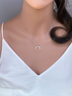 Crescent Moon Necklace in sterling silver. It makes with .. -Sterling Silver Hammered Crescent Moon Pendant 16x16mm, -Sterling silver cable chain wt spring clasp, -Come up with beautiful ribbon gift box and -One set of Care instruction package. Personalized Gifts https://www.etsy.com/shop/rainbowearring?ref=listing-shop2-all-items-count§ion_id=11442300 IF you are not sure about chain length or would like to adjust the length of the necklace, please Add Adjustable chain extender https://www.etsy. Minimalist White Crescent Necklace, Silver Crescent Minimalist Necklace, Silver Crescent Charm Necklace, Sterling Silver Moon Phase Charm Necklaces, Sterling Silver Moon Phase Necklace, Crescent Moon Charm Necklace In Stainless Steel, Silver Crescent Brass Necklace, Dainty Moon Necklace, Tusk Necklace