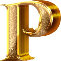 the letter p is made up of gold foil and has a shiny effect on it