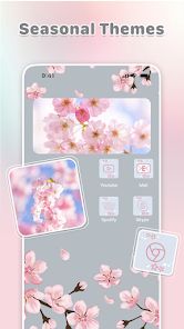 an image of a pink flower theme on a cell phone screen with the text seasonal themes