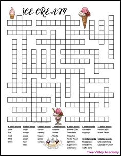 an ice cream crossword puzzle